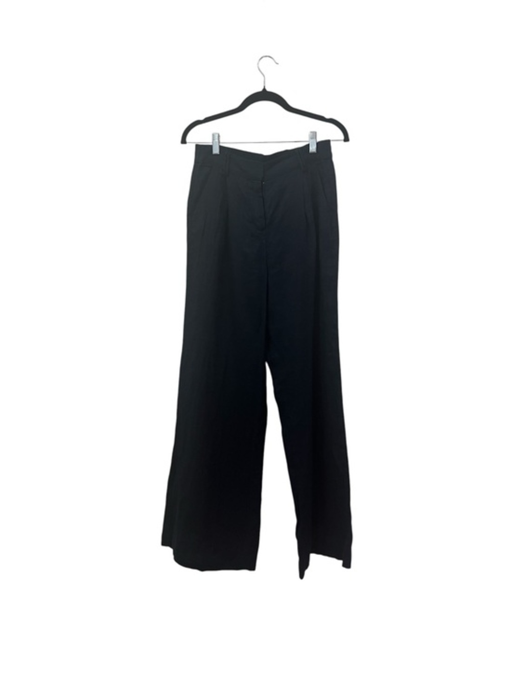 Magaschoni Navy Blue Wide-Leg Linen Trousers with Pleat Detail